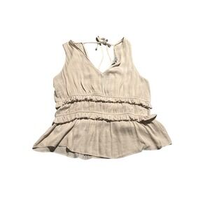 Naked Zebra Off White Sleeveless With Ruffles V Front & Back Flirty/Festival‎ L